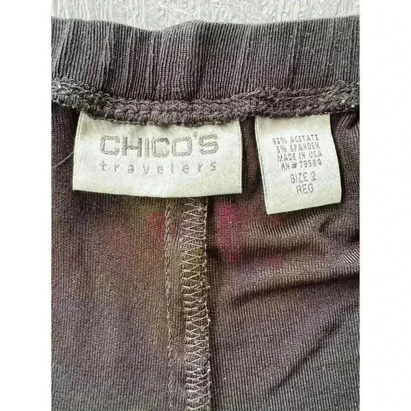 Chicos Travelers Straight Leg Pants Sz 2 Black Stretch Slinky Knit Comfort Waist - Picture 6 of 6